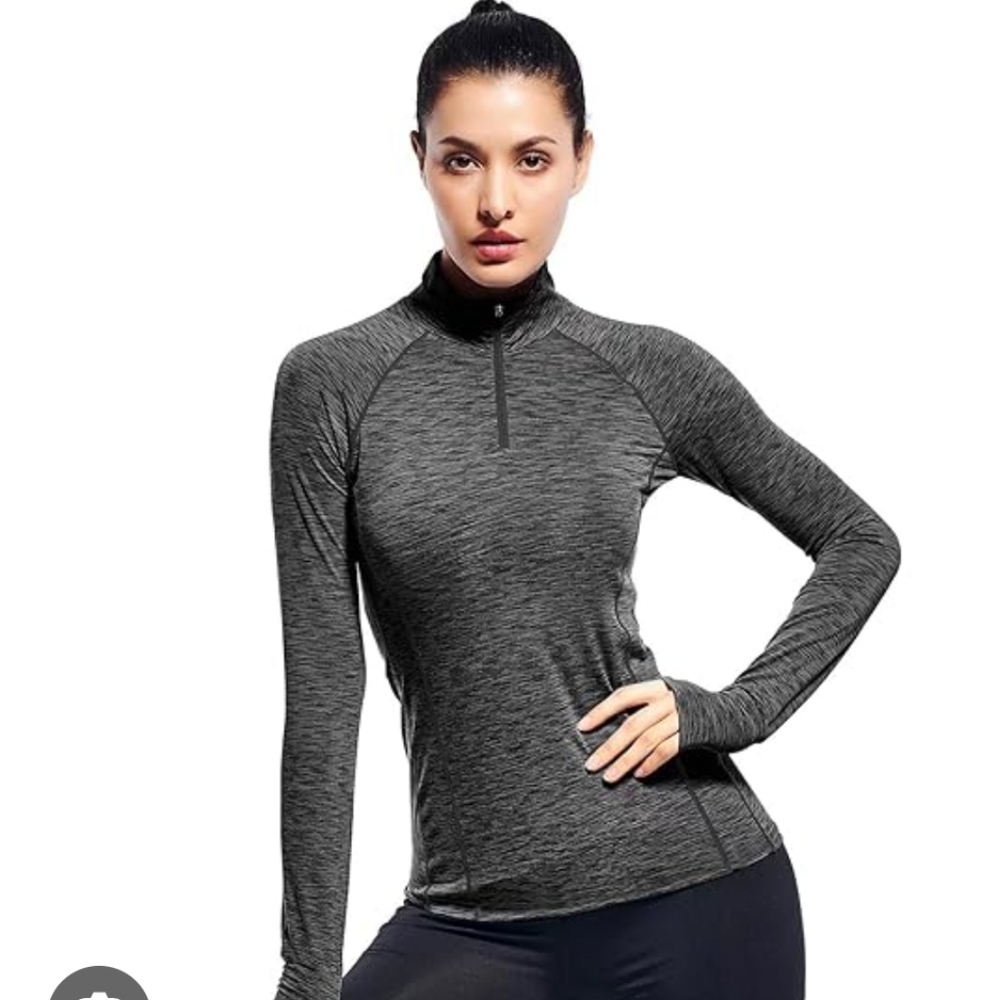 Athletic Works Women's Half Zip Gray Herringbone Highneck Sweater Size Midium